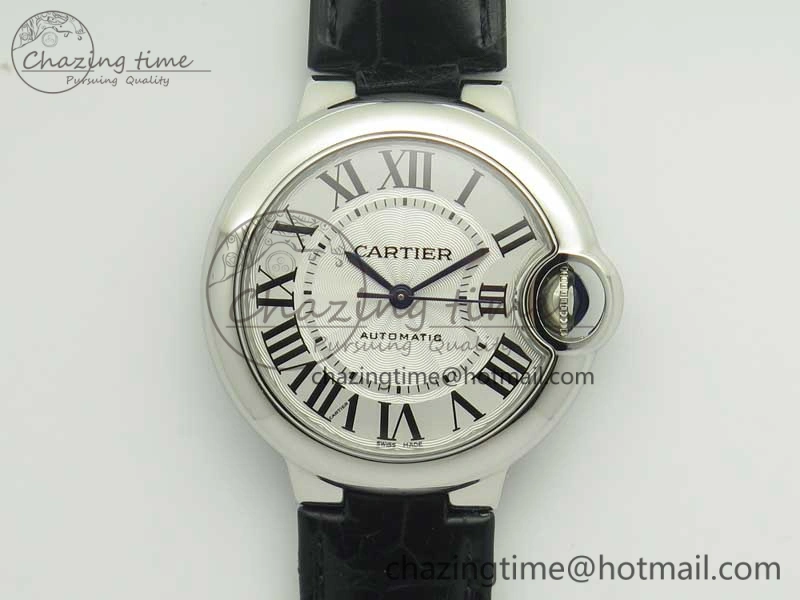 Ballon Bleu 33mm SS AF 1:1 Best Edition White Textured Dial On Black Leather Strap Cal.076