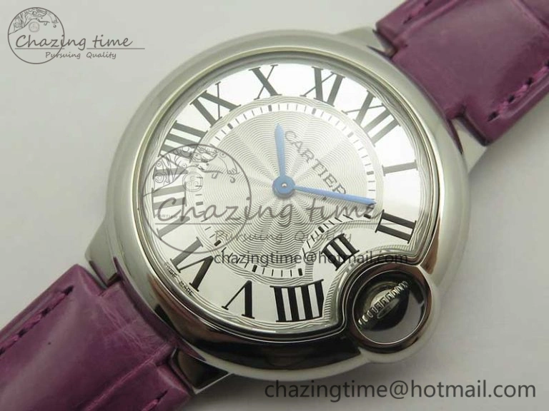Ballon Bleu 33mm SS AF 1:1 Best Edition White Textured Dial on Crocodile Strap Jap Quartz