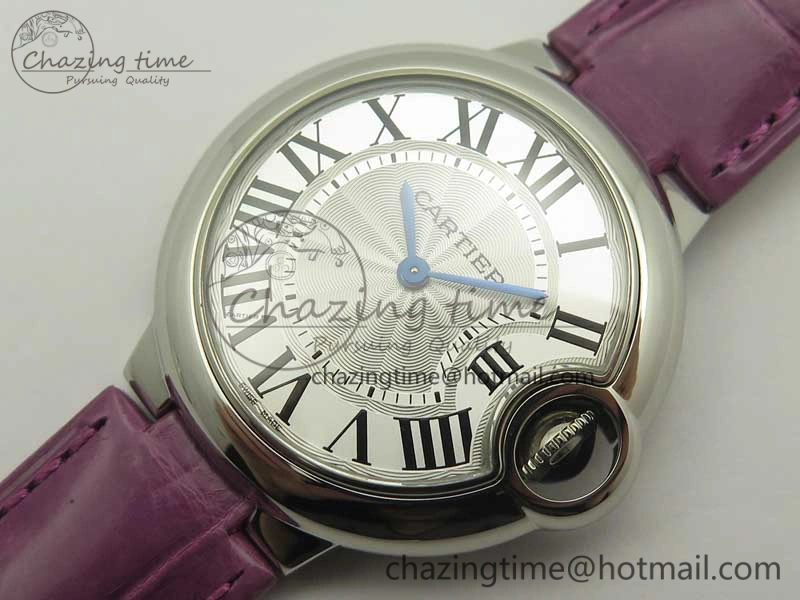 Ballon Bleu 33mm SS AF 1:1 Best Edition White Textured Dial on Crocodile Strap Jap Quartz