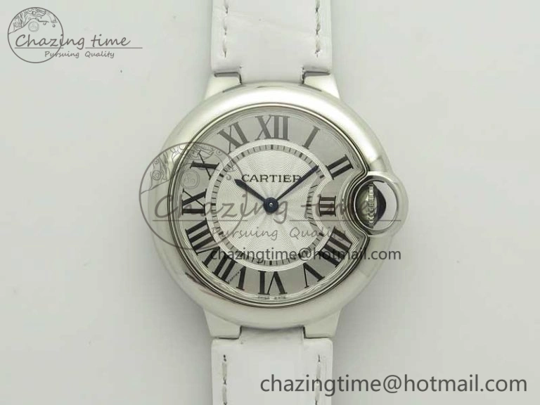 Ballon Bleu 33mm SS AF 1:1 Best Edition White Textured Dial on Crocodile Strap Jap Quartz
