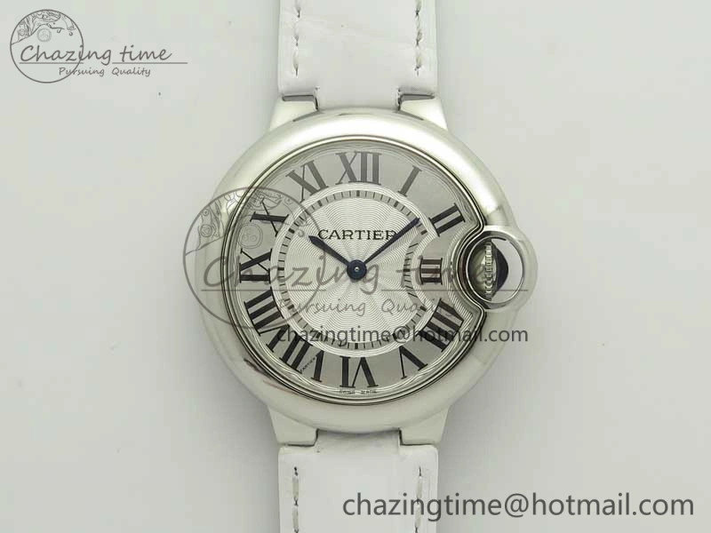 Ballon Bleu 33mm SS AF 1:1 Best Edition White Textured Dial on Crocodile Strap Jap Quartz