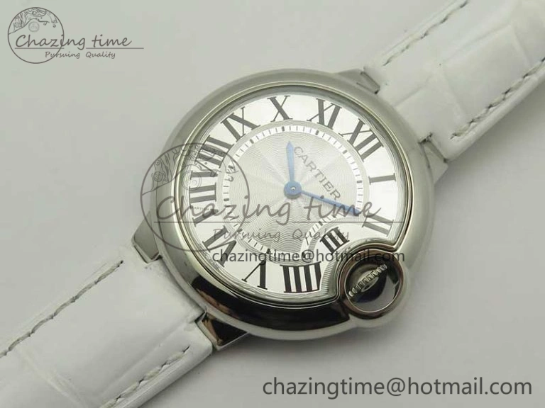 Ballon Bleu 33mm SS AF 1:1 Best Edition White Textured Dial on Crocodile Strap Jap Quartz