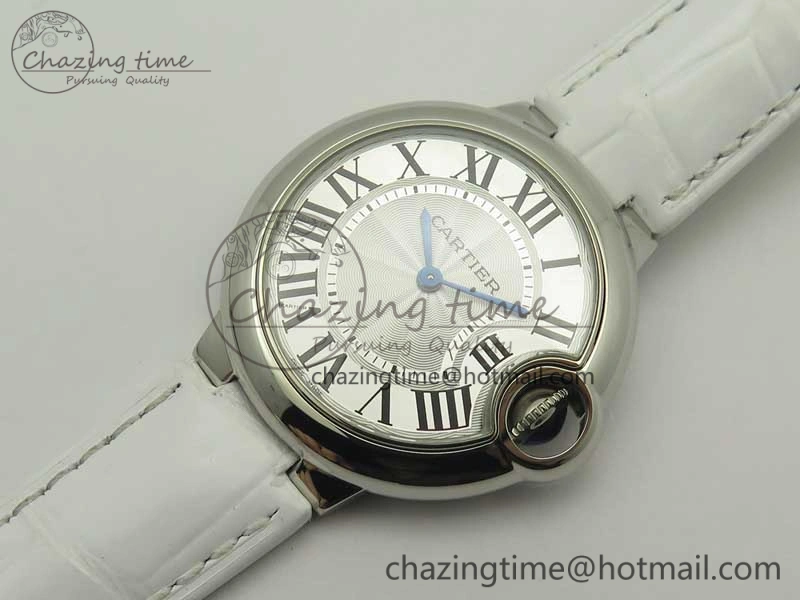 Ballon Bleu 33mm SS AF 1:1 Best Edition White Textured Dial on Crocodile Strap Jap Quartz