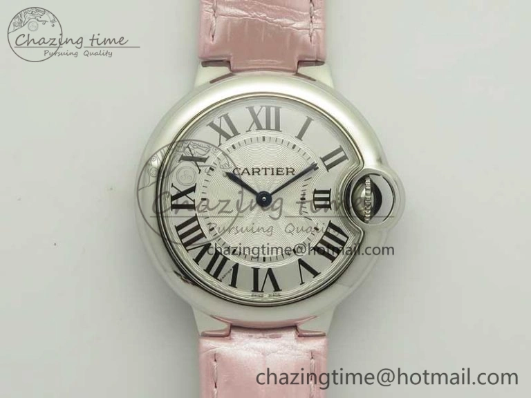 Ballon Bleu 33mm SS AF 1:1 Best Edition White Textured Dial on Crocodile Strap Jap Quartz