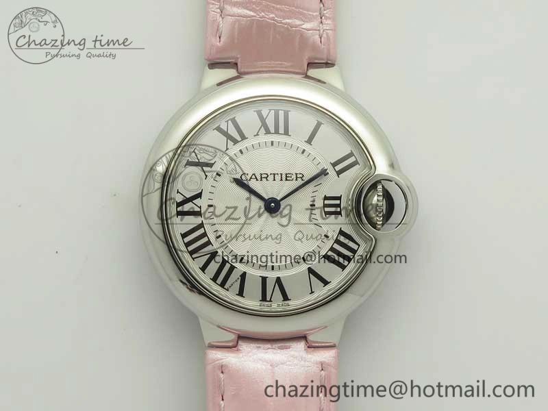 Ballon Bleu 33mm SS AF 1:1 Best Edition White Textured Dial on Crocodile Strap Jap Quartz