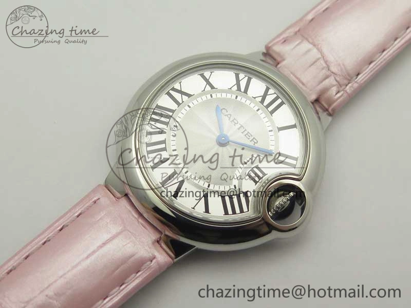 Ballon Bleu 33mm SS AF 1:1 Best Edition White Textured Dial on Crocodile Strap Jap Quartz