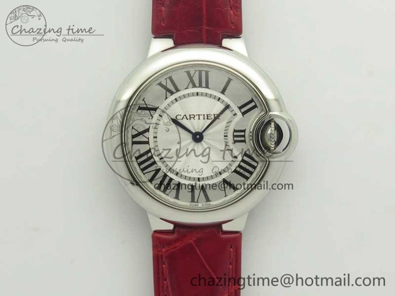Ballon Bleu 33mm SS AF 1:1 Best Edition White Textured Dial on Crocodile Strap Jap Quartz