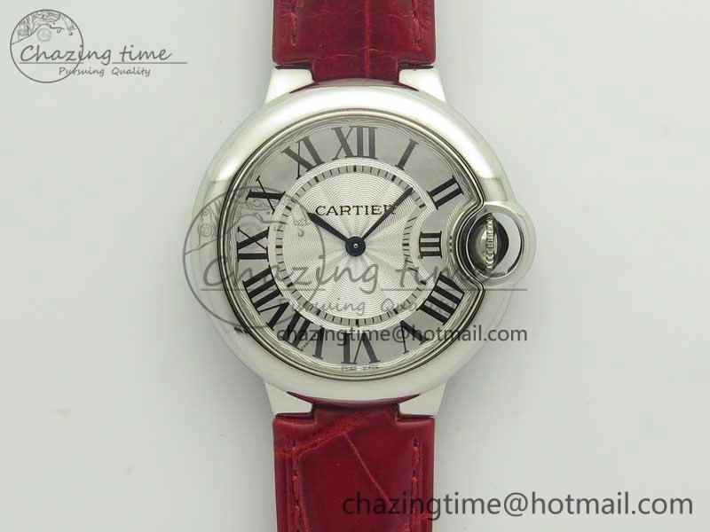 Ballon Bleu 33mm SS AF 1:1 Best Edition White Textured Dial on Crocodile Strap Jap Quartz