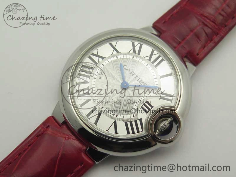 Ballon Bleu 33mm SS AF 1:1 Best Edition White Textured Dial on Crocodile Strap Jap Quartz