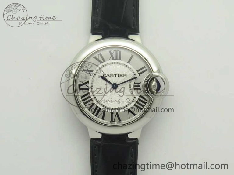 Ballon Bleu 33mm SS AF 1:1 Best Edition White Textured Dial on Crocodile Strap Jap Quartz