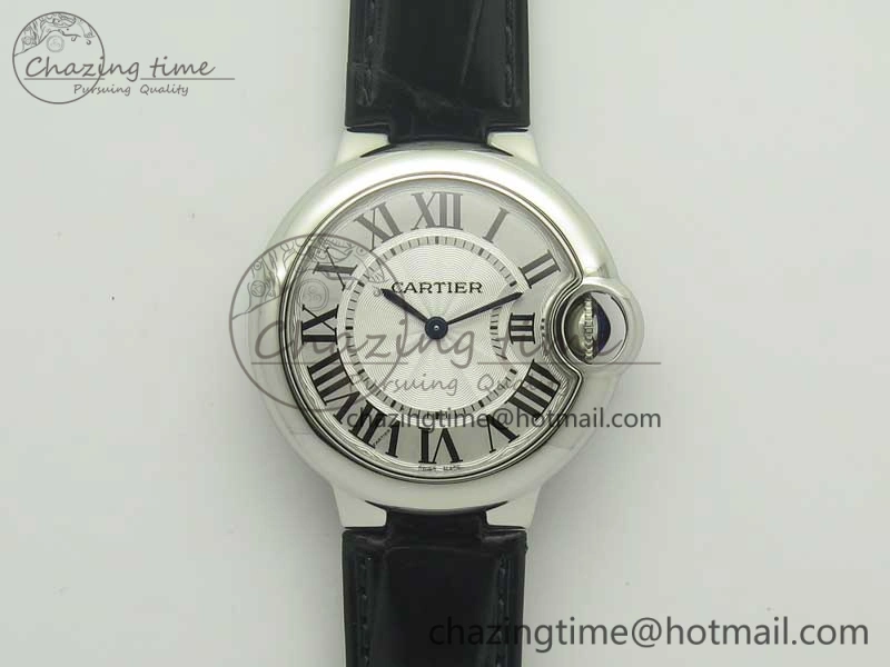 Ballon Bleu 33mm SS AF 1:1 Best Edition White Textured Dial on Crocodile Strap Jap Quartz