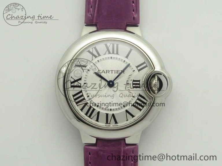 Ballon Bleu 33mm SS AF 1:1 Best Edition White Textured Dial on Crocodile Strap Jap Quartz