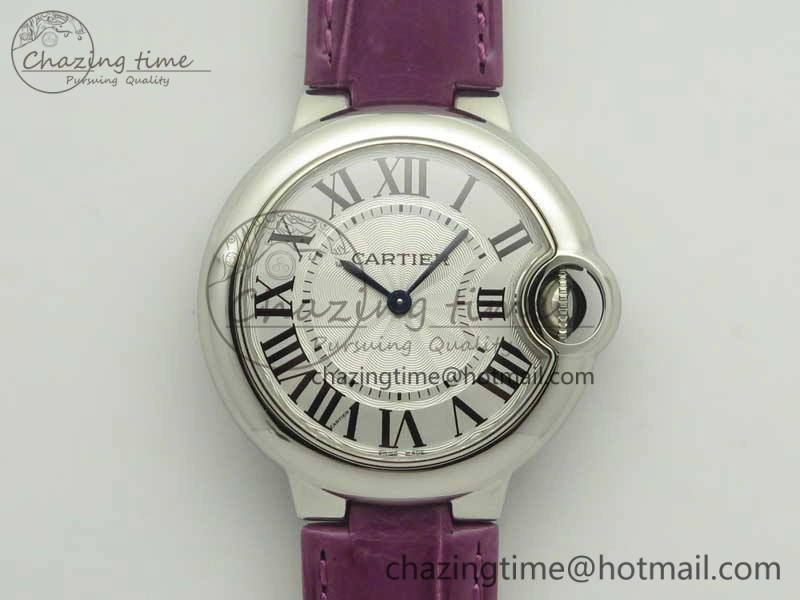 Ballon Bleu 33mm SS AF 1:1 Best Edition White Textured Dial on Crocodile Strap Jap Quartz