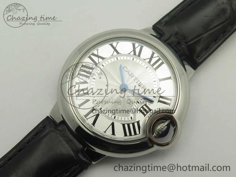 Ballon Bleu 33mm SS AF 1:1 Best Edition White Textured Dial on Crocodile Strap Jap Quartz