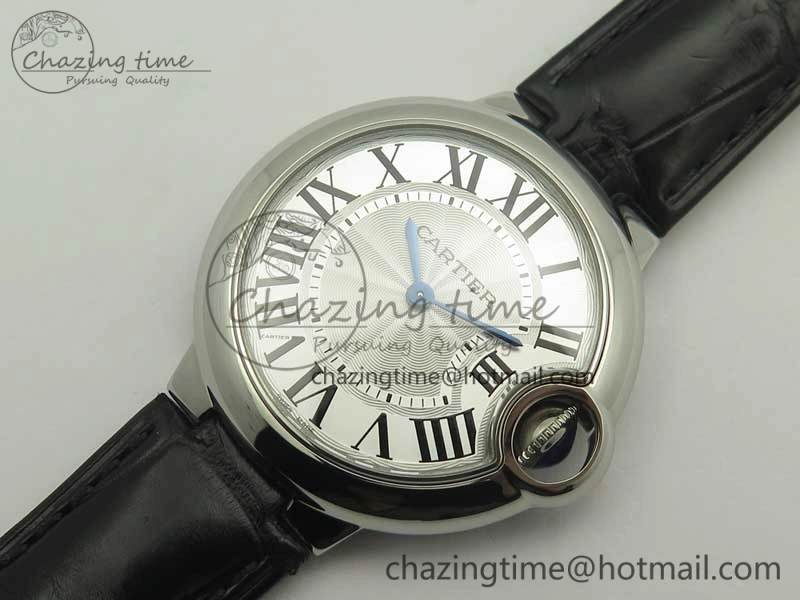 Ballon Bleu 33mm SS AF 1:1 Best Edition White Textured Dial on Crocodile Strap Jap Quartz