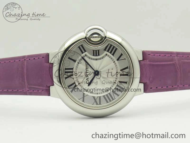 Ballon Bleu 33mm SS AF 1:1 Best Edition White Textured Dial on Crocodile Strap Jap Quartz