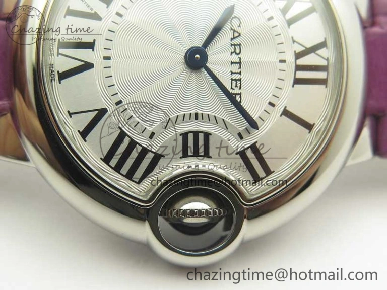 Ballon Bleu 33mm SS AF 1:1 Best Edition White Textured Dial on Crocodile Strap Jap Quartz