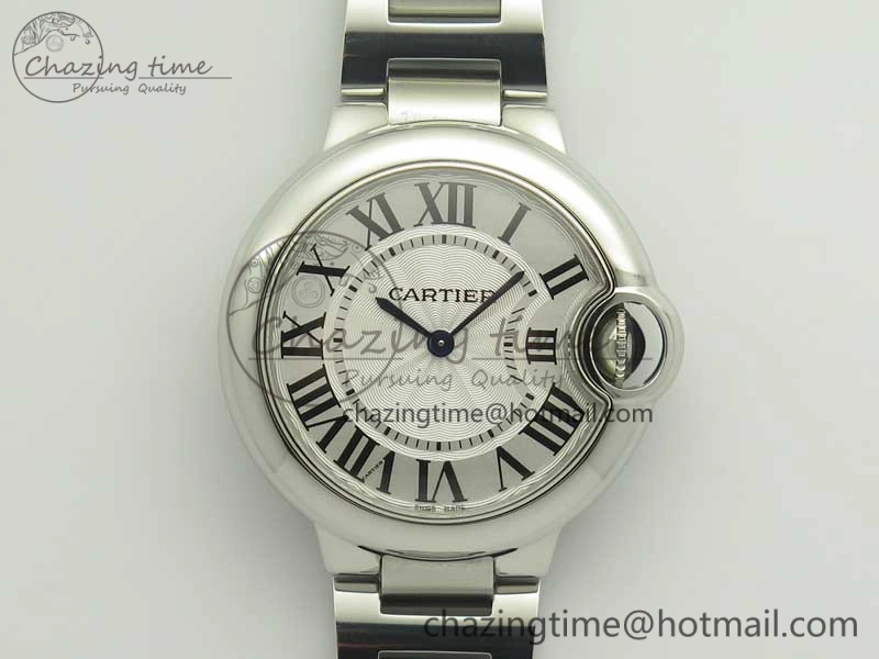 Ballon Bleu 33mm SS AF 1:1 Best Edition White Textured Dial on SS Bracelet Jap Quartz