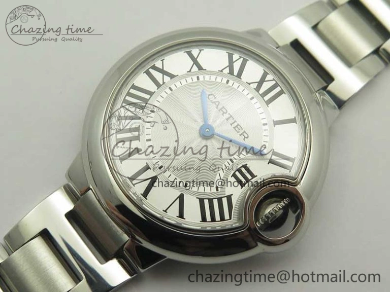 Ballon Bleu 33mm SS AF 1:1 Best Edition White Textured Dial on SS Bracelet Jap Quartz