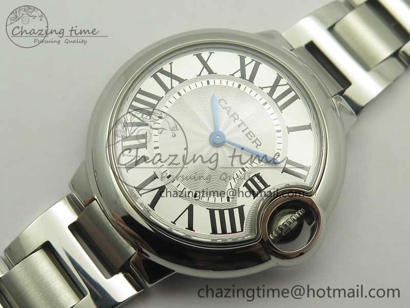 Ballon Bleu 33mm SS AF 1:1 Best Edition White Textured Dial on SS Bracelet Jap Quartz