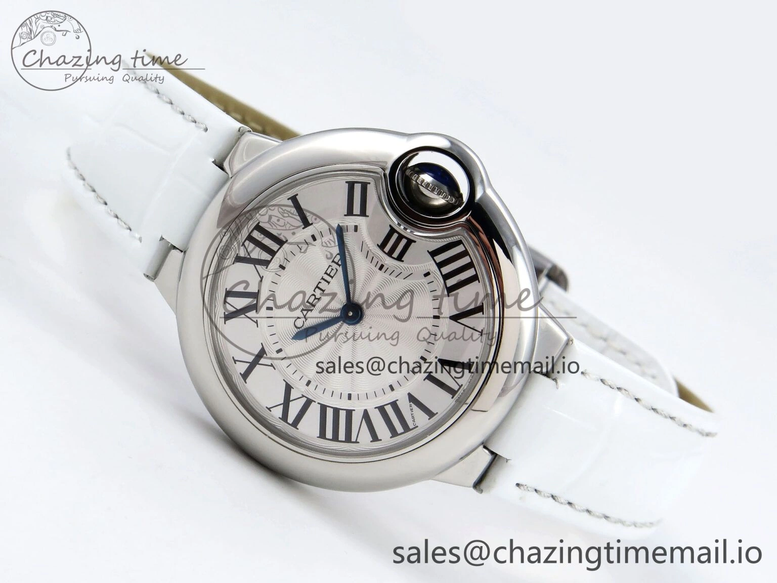 Ballon Bleu 33mm SS AF 1:1 Best Edition White Textured Dial on White Crocodile Strap Jap Quartz