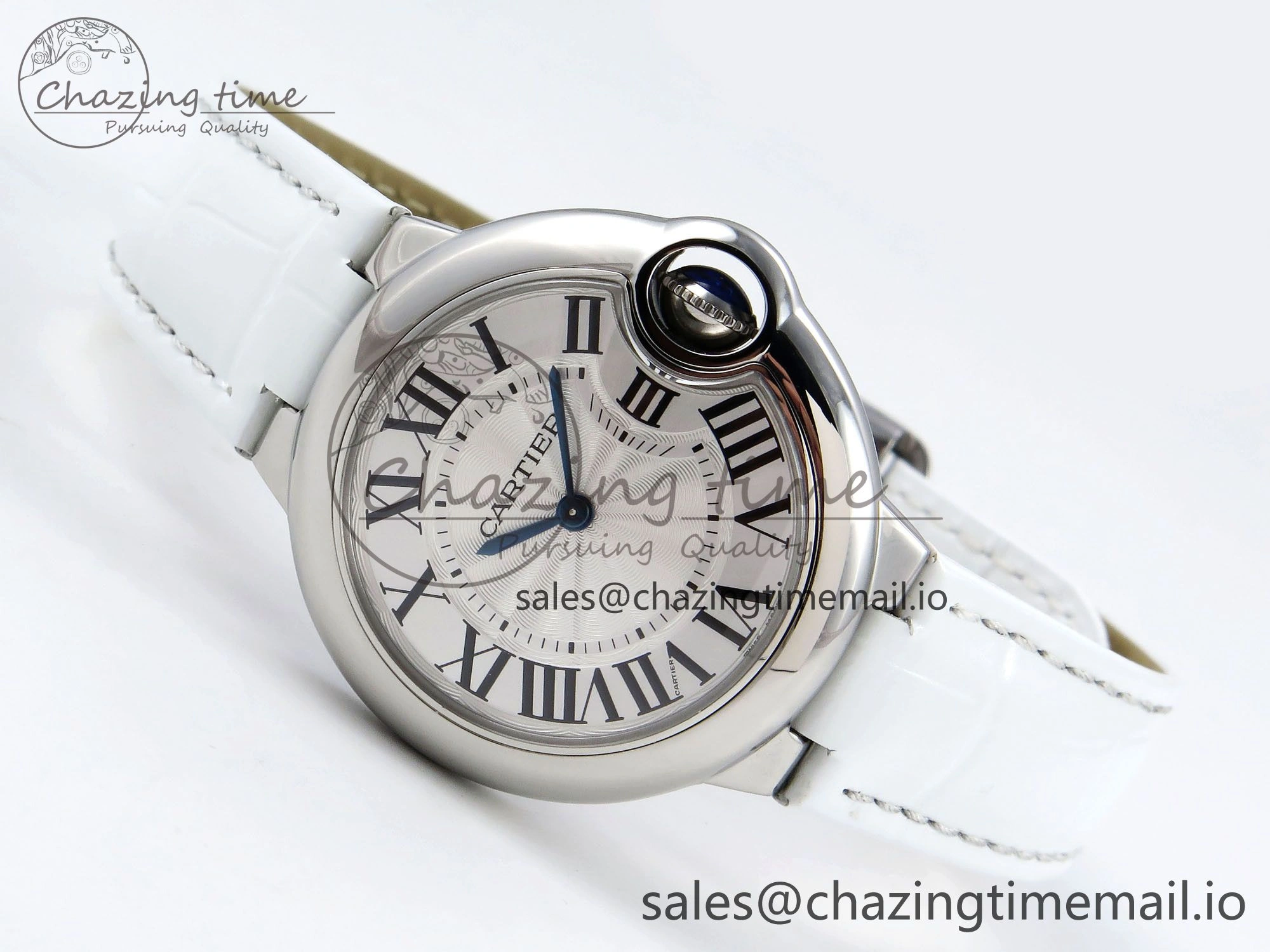 Ballon Bleu 33mm SS AF 1:1 Best Edition White Textured Dial on White Crocodile Strap Jap Quartz