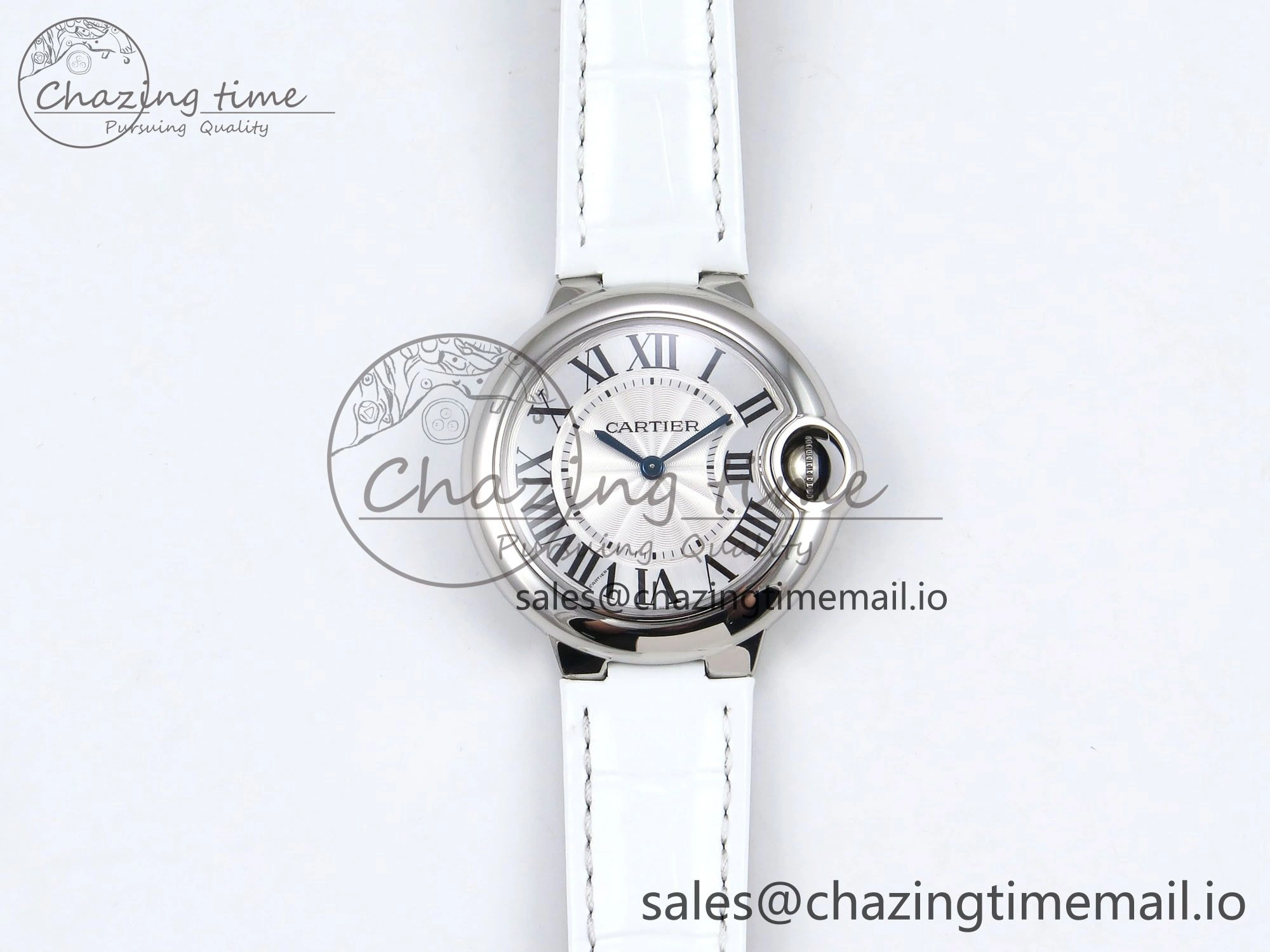 Ballon Bleu 33mm SS AF 1:1 Best Edition White Textured Dial on White Crocodile Strap Jap Quartz