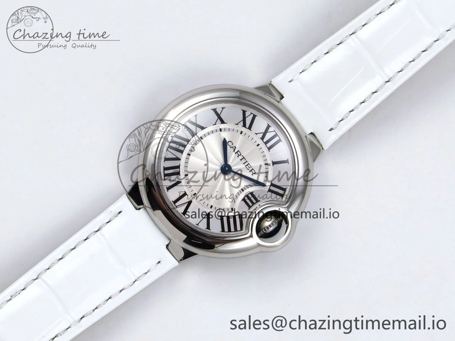 Ballon Bleu 33mm SS AF 1:1 Best Edition White Textured Dial on White Crocodile Strap Jap Quartz