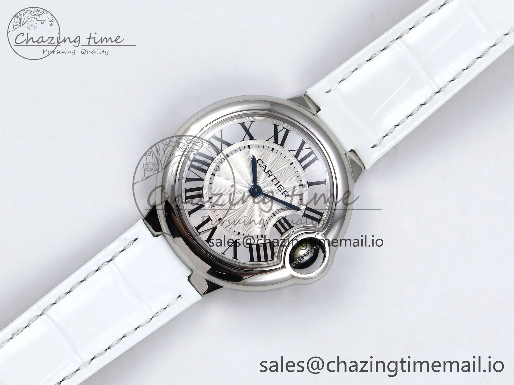 Ballon Bleu 33mm SS AF 1:1 Best Edition White Textured Dial on White Crocodile Strap Jap Quartz