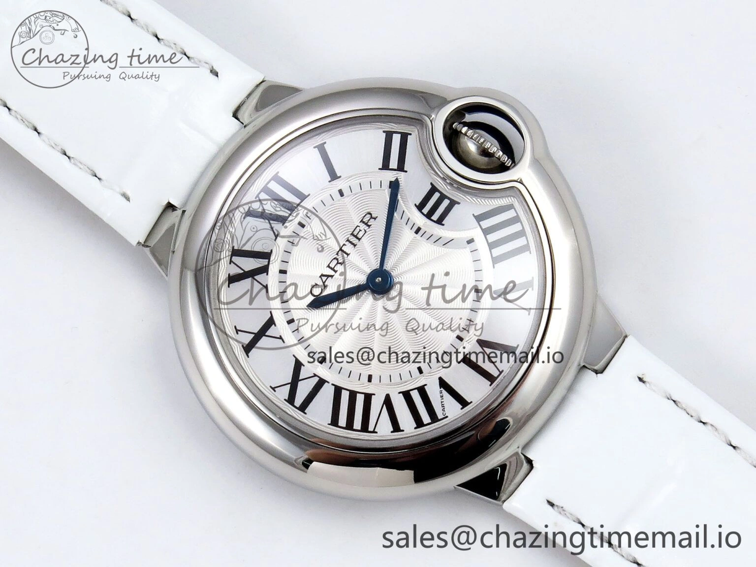 Ballon Bleu 33mm SS AF 1:1 Best Edition White Textured Dial on White Crocodile Strap Jap Quartz