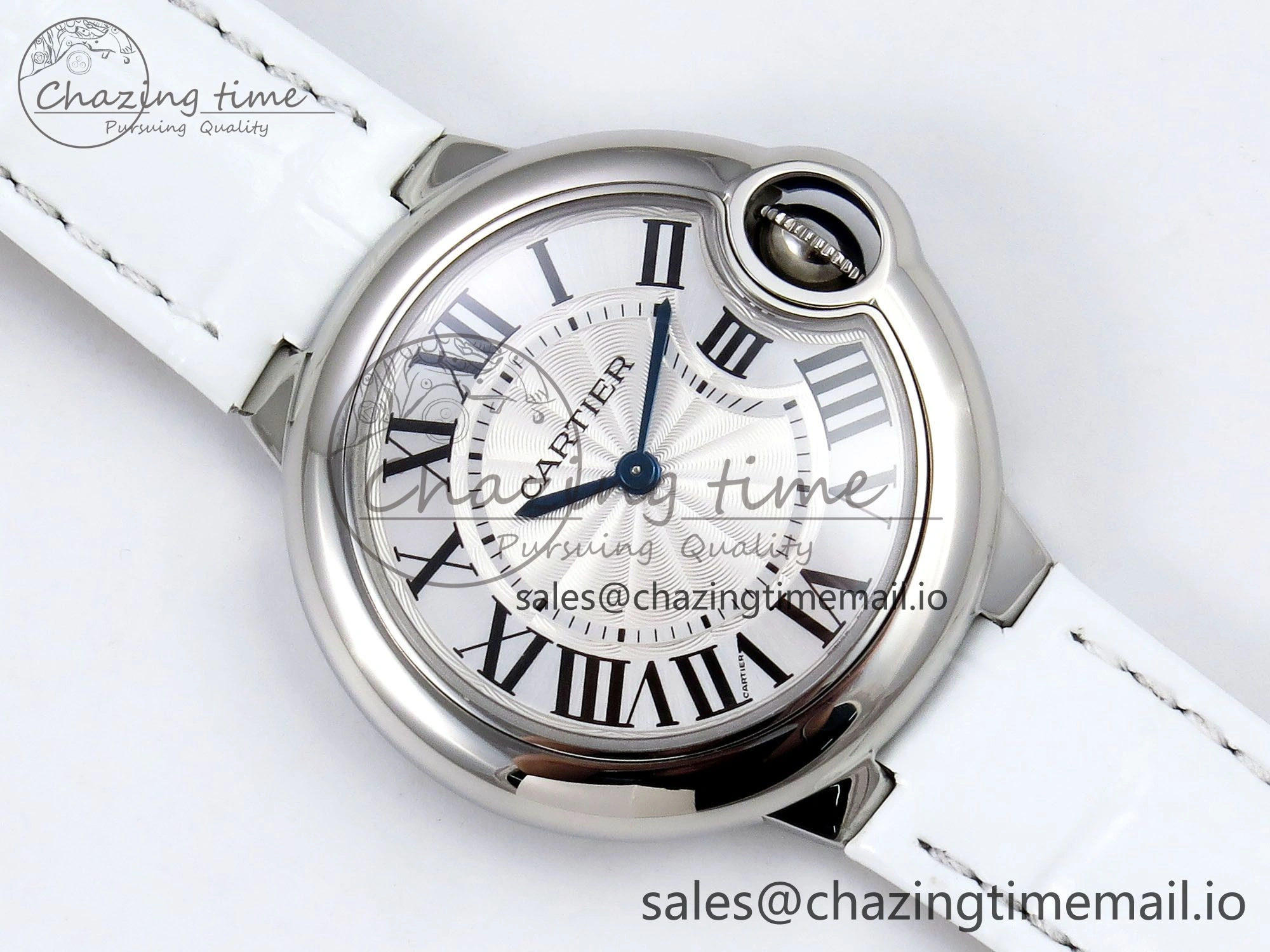 Ballon Bleu 33mm SS AF 1:1 Best Edition White Textured Dial on White Crocodile Strap Jap Quartz