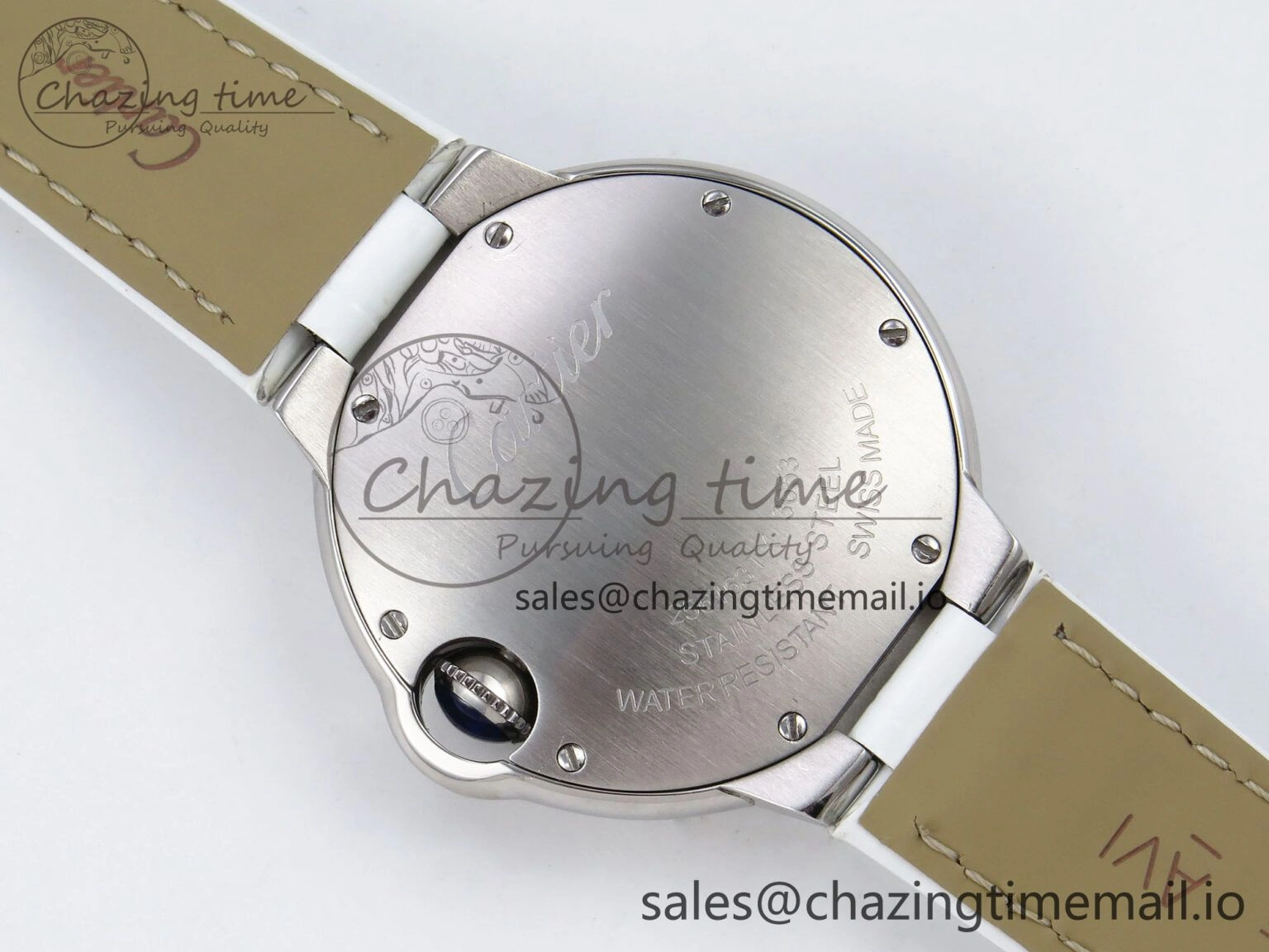 Ballon Bleu 33mm SS AF 1:1 Best Edition White Textured Dial on White Crocodile Strap Jap Quartz