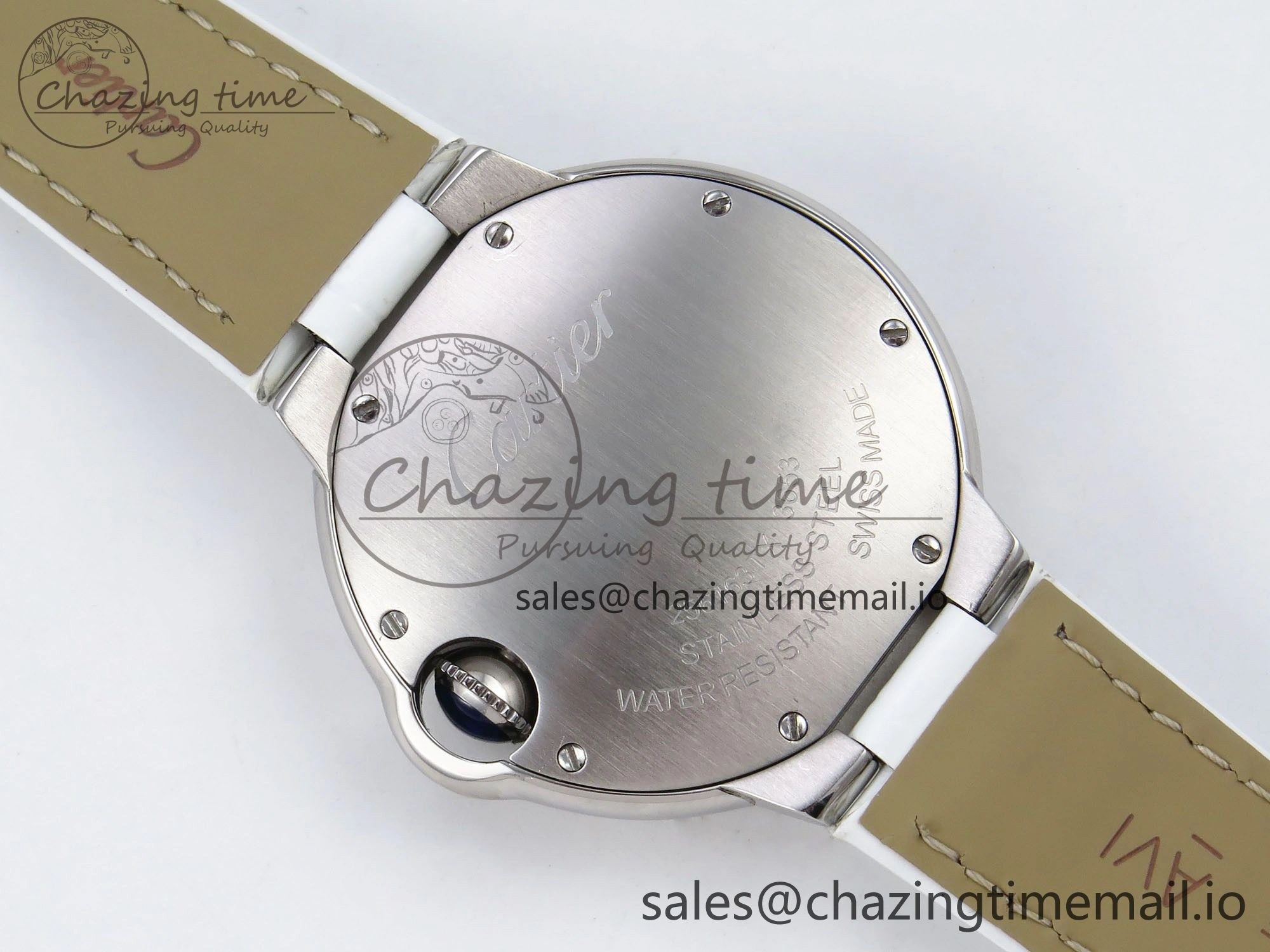 Ballon Bleu 33mm SS AF 1:1 Best Edition White Textured Dial on White Crocodile Strap Jap Quartz