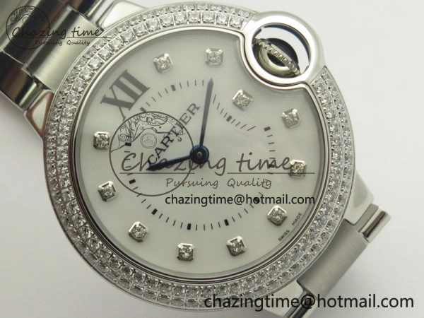 Ballon Bleu 33mm SS Diamond Bezel V6F 1:1 Best Edition White MOP Dial On SS Bracelet Quartz