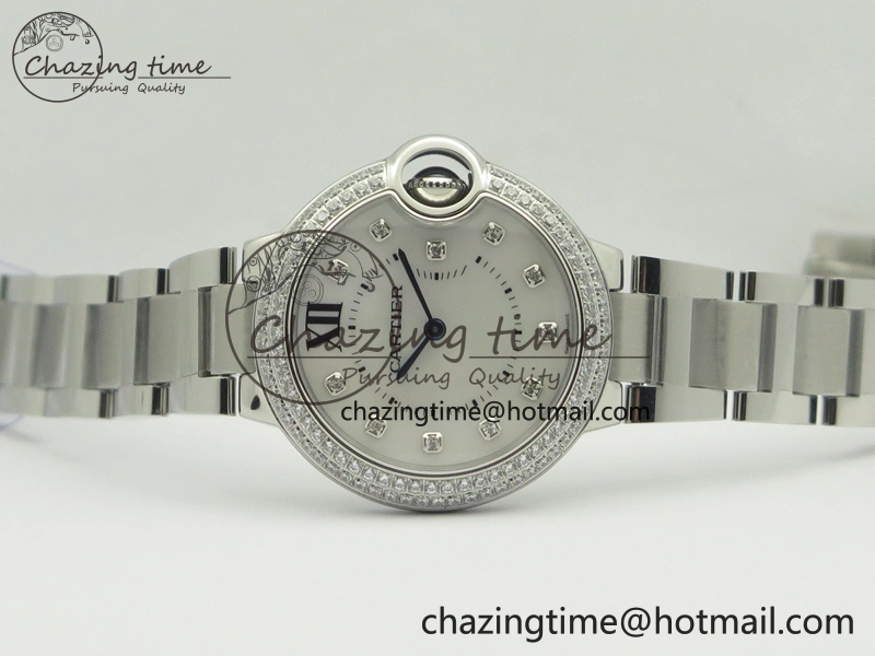 Ballon Bleu 33mm SS Diamond Bezel V6F 1:1 Best Edition White MOP Dial On SS Bracelet Quartz