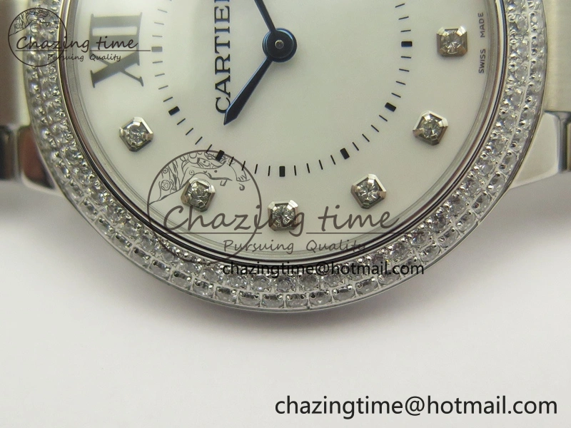 Ballon Bleu 33mm SS Diamond Bezel V6F 1:1 Best Edition White MOP Dial On SS Bracelet Quartz