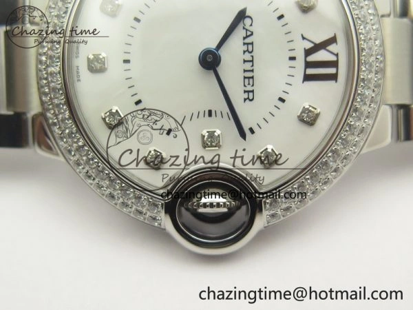 Ballon Bleu 33mm SS Diamond Bezel V6F 1:1 Best Edition White MOP Dial On SS Bracelet Quartz