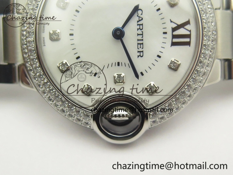 Ballon Bleu 33mm SS Diamond Bezel V6F 1:1 Best Edition White MOP Dial On SS Bracelet Quartz