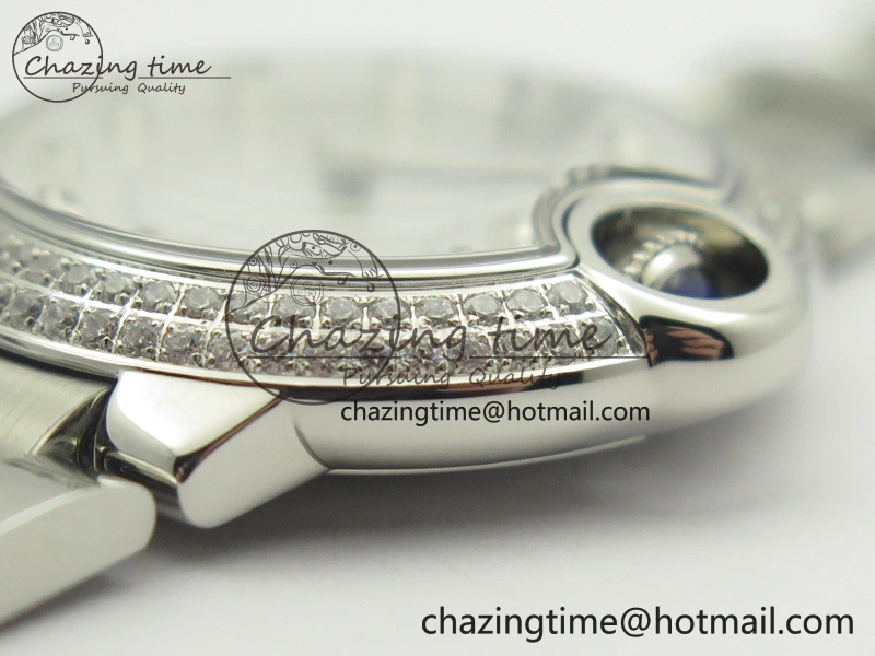 Ballon Bleu 33mm SS Diamond Bezel V6F 1:1 Best Edition White MOP Dial On SS Bracelet Quartz