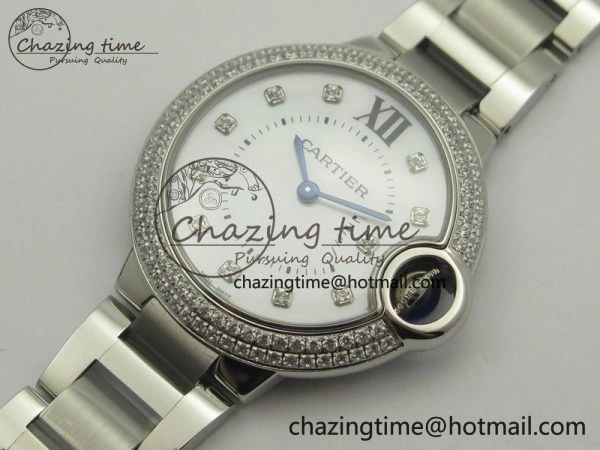 Ballon Bleu 33mm SS Diamond Bezel V6F 1:1 Best Edition White MOP Dial On SS Bracelet Quartz