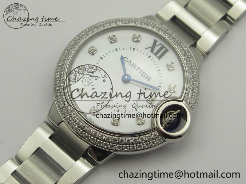 Ballon Bleu 33mm SS Diamond Bezel V6F 1:1 Best Edition White MOP Dial On SS Bracelet Quartz