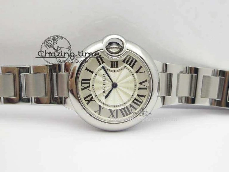 Ballon Bleu 33mm SS TW 1:1 Best Edition White Dial On SS Bracelet Ronda Quartz