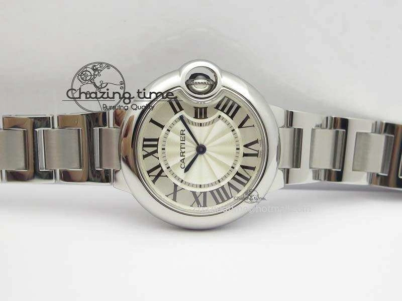 Ballon Bleu 33mm SS TW 1:1 Best Edition White Dial On SS Bracelet Ronda Quartz