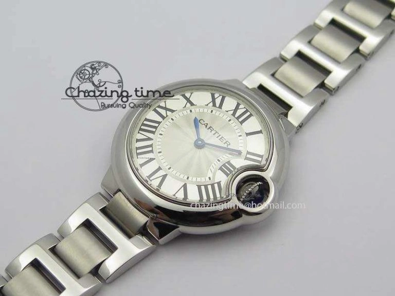 Ballon Bleu 33mm SS TW 1:1 Best Edition White Dial On SS Bracelet Ronda Quartz