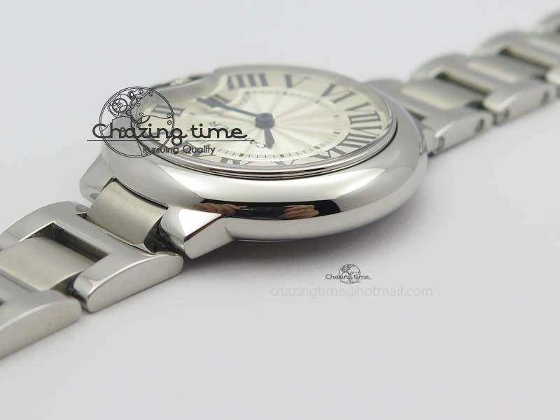 Ballon Bleu 33mm SS TW 1:1 Best Edition White Dial On SS Bracelet Ronda Quartz