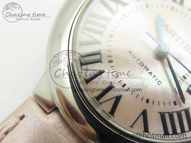 Ballon Bleu 33mm SS V6F 1:1 Best Edition Pink MOP Dial On Pink Leather Strap SEIKO NH05A