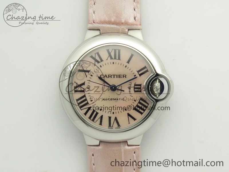 Ballon Bleu 33mm SS V6F 1:1 Best Edition Pink MOP Dial On Pink Leather Strap SEIKO NH05A