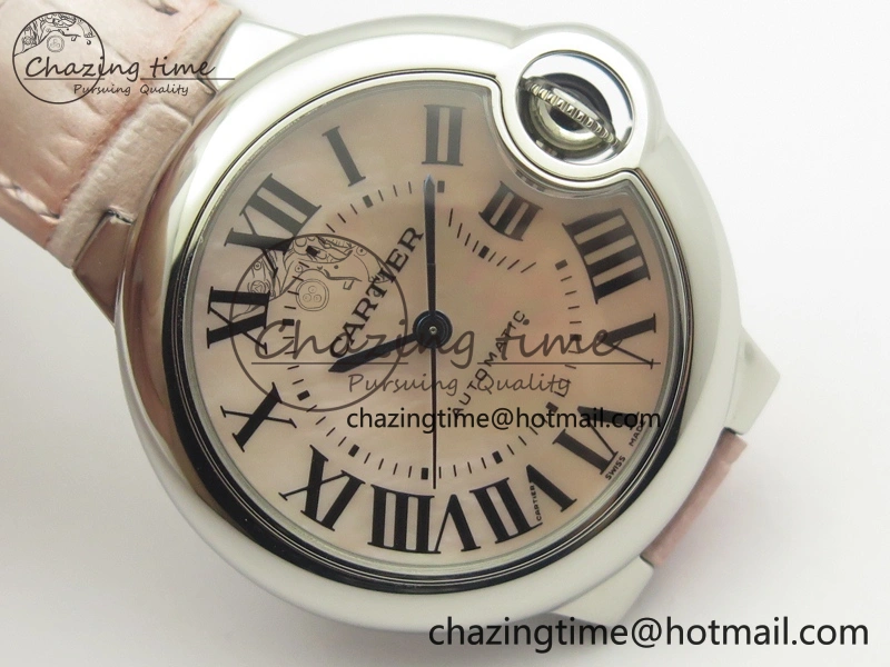 Ballon Bleu 33mm SS V6F 1:1 Best Edition Pink MOP Dial On Pink Leather Strap SEIKO NH05A