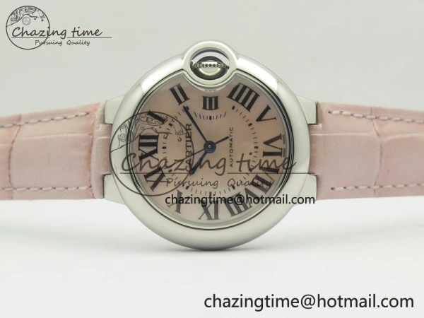 Ballon Bleu 33mm SS V6F 1:1 Best Edition Pink MOP Dial On Pink Leather Strap SEIKO NH05A