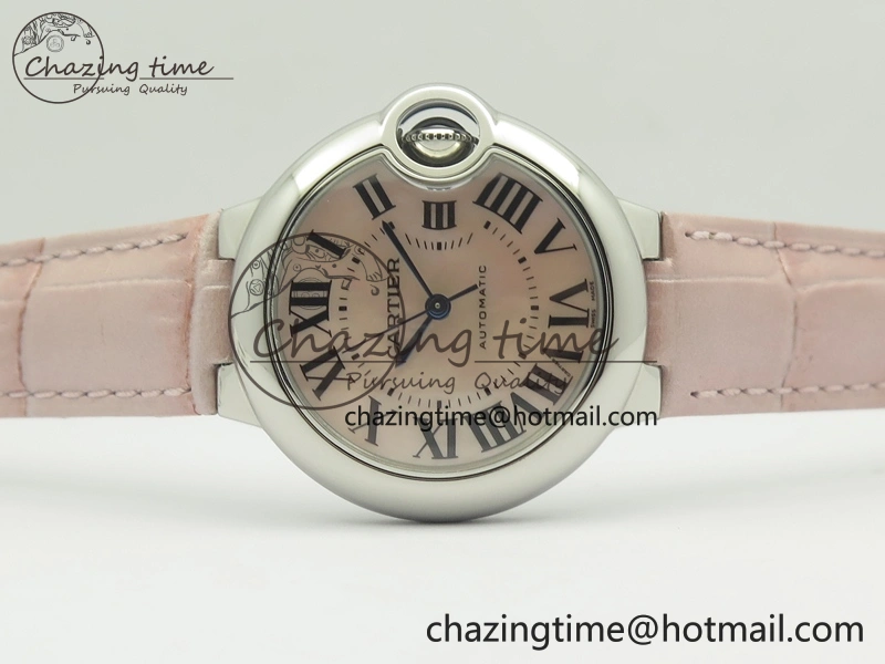 Ballon Bleu 33mm SS V6F 1:1 Best Edition Pink MOP Dial On Pink Leather Strap SEIKO NH05A